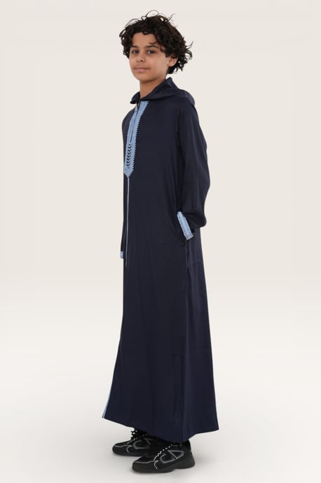 Kinder Jungen Marineblau Eid Kapuze marokkanische Thobe Robe Djellaba Ramadan Jubba LFS- K-HM3 - Image 3