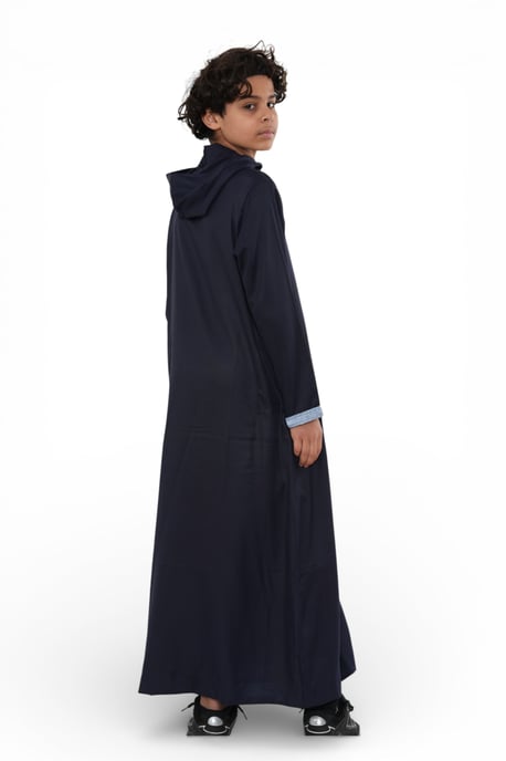 Kinder Jungen Marineblau Eid Kapuze marokkanische Thobe Robe Djellaba Ramadan Jubba LFS- K-HM3 - Image 4