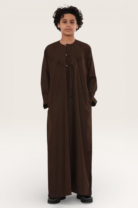 Kinder Jungen Braun Eid Marokkanische Jubba Robe Djellaba Ramadan Eid Thobe LFS- K-HM11 - Image 2