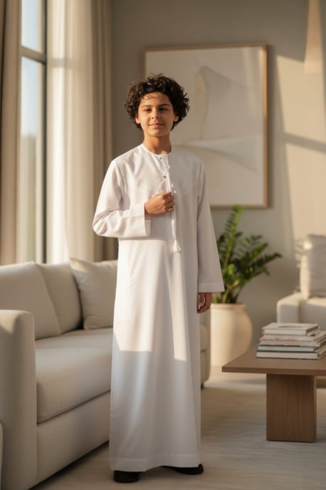Kinder Jungen weiß Eid marokkanische Jubba Robe Djellaba Ramadan Eid Thobe LFS- K-HM11 - Image 1