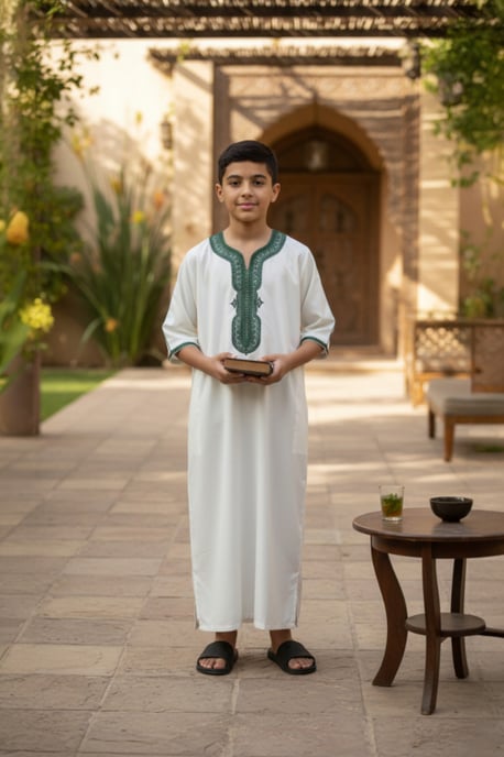 Weiße marokkanische Thobe-Robe für Kinder, Jungen, Djellaba Gandoura, Eid Jubba-LFS-K-GG008 - Image 1