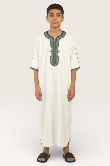 Weiße marokkanische Thobe-Robe für Kinder, Jungen, Djellaba Gandoura, Eid Jubba-LFS-K-GG008 - Image 2