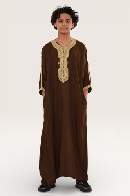 Kinder Jungen braun Ramadan marokkanische Thobe Robe Djellaba Gandoura Eid Jubba LFS-K-HM67 - Image 2
