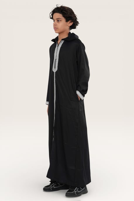 Kinder Jungen Schwarz Eid Kapuze Marokkanischer Thobe Robe Djellaba Ramadan Jubba LFS- K-HM3 - Image 3