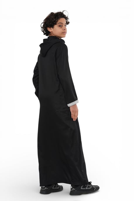 Kinder Jungen Schwarz Eid Kapuze Marokkanischer Thobe Robe Djellaba Ramadan Jubba LFS- K-HM3 - Image 5