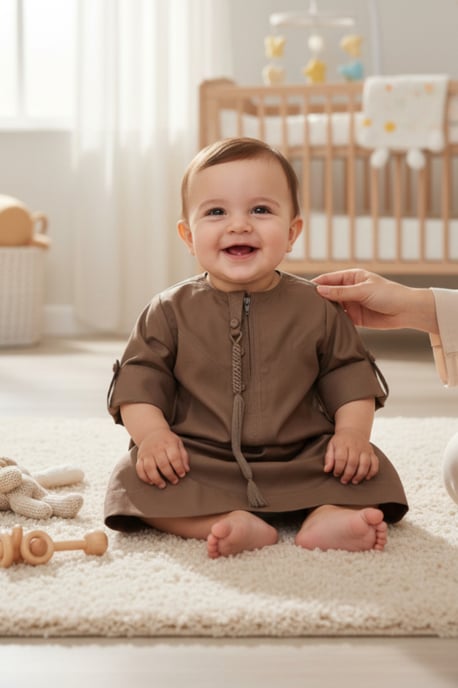 Kinder Jungen Braun Baby Ramadan Marokkanischer Thobe Robe Emirati Eid Jubba LFS-B-TT001 - Image 1