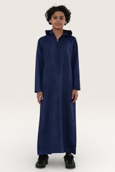 Kinder Jungen Marineblauer Kapuzen-Jubba-Gewand im marokkanischen Stil für Eid Ramadan Eid Thobe LFS - K-HM12 - Image 2