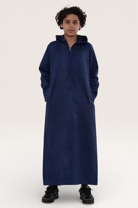 Kinder Jungen Marineblauer Kapuzen-Jubba-Gewand im marokkanischen Stil für Eid Ramadan Eid Thobe LFS - K-HM12 - Image 3