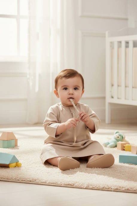 Kinder Jungen Beige Baby Ramadan Marokkanischer Thobe Robe Emirati Eid Jubba LFS-B-TT001 - Image 1