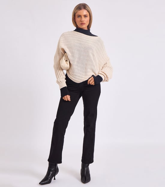 Gestreifter Batwing-Pullover in Übergröße - Image 1