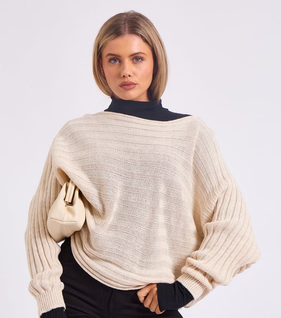 Gestreifter Batwing-Pullover in Übergröße - Image 2