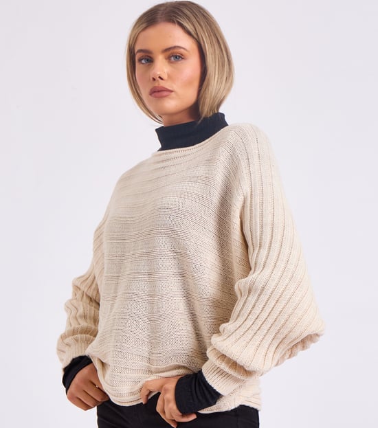 Gestreifter Batwing-Pullover in Übergröße - Image 3