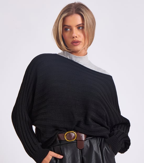 Gestreifter Batwing-Pullover in Übergröße - Image 2