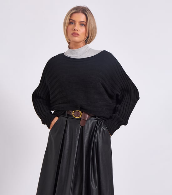 Gestreifter Batwing-Pullover in Übergröße - Image 3