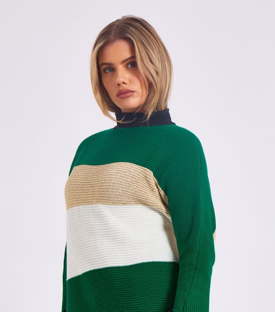 Gestreifter Strickpullover mit Schlitzausschnitt in Übergröße - Image 3