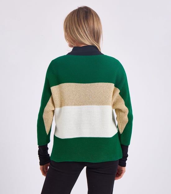 Gestreifter Strickpullover mit Schlitzausschnitt in Übergröße - Image 4