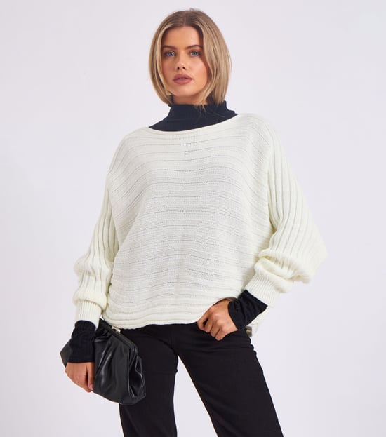 Gestreifter Batwing-Pullover in Übergröße - Image 1