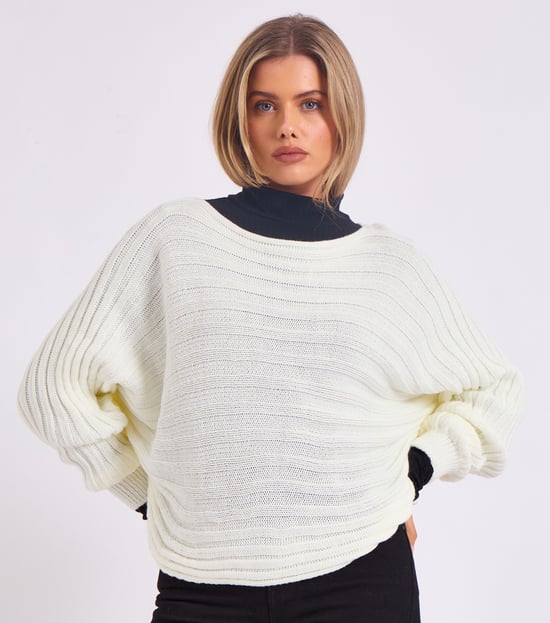 Gestreifter Batwing-Pullover in Übergröße - Image 2