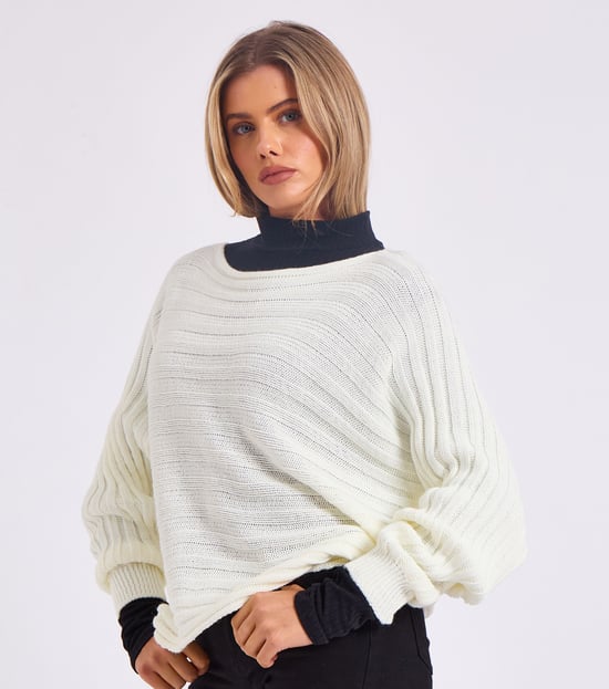 Gestreifter Batwing-Pullover in Übergröße - Image 3
