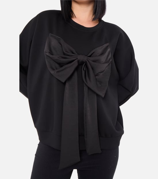 Schwarzer übergroßer Pullover mit Schleife vorne - Image 2