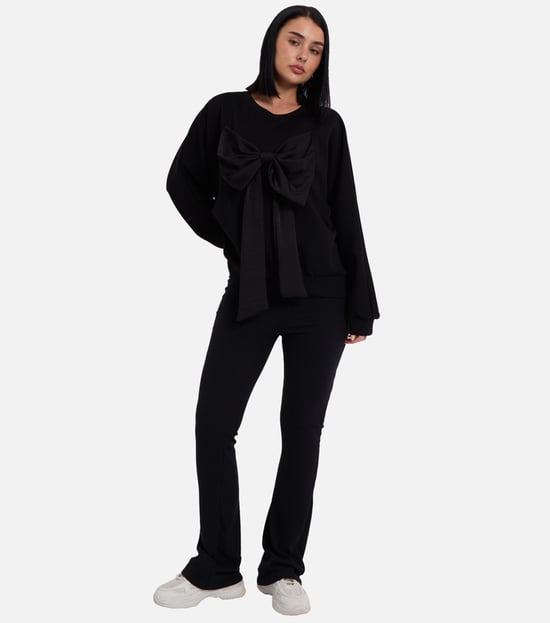 Schwarzer übergroßer Pullover mit Schleife vorne - Image 3