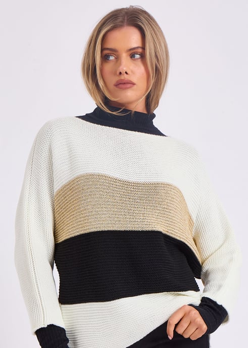 Gestreifter Strickpullover mit Schlitzausschnitt in Übergröße - Image 2