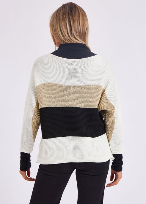 Gestreifter Strickpullover mit Schlitzausschnitt in Übergröße - Image 4