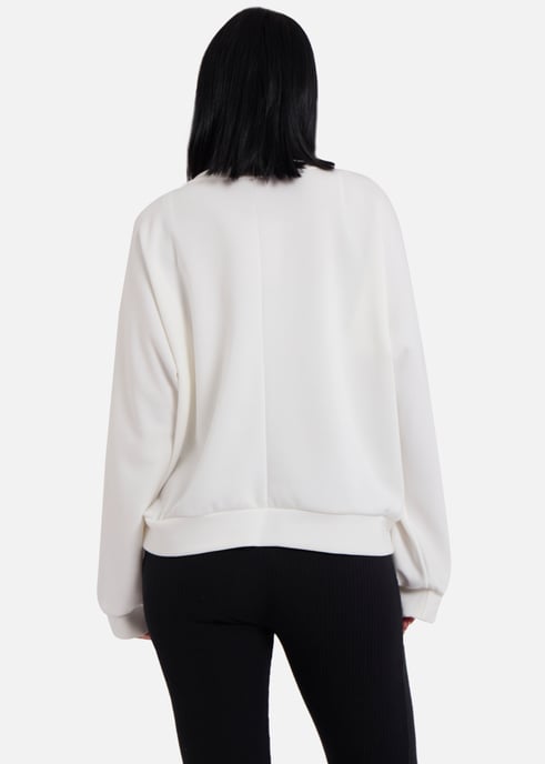 Cremefarbener übergroßer Pullover mit Schleife vorne - Image 4