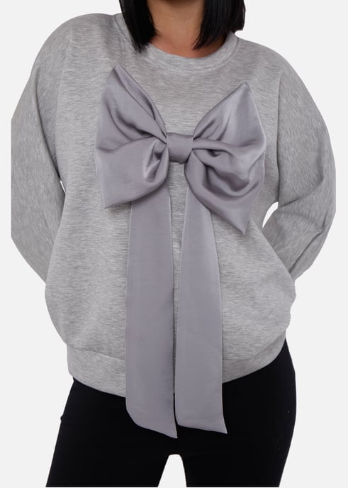Graue Schleife vorne übergroßes Pullover-Top - Image 2