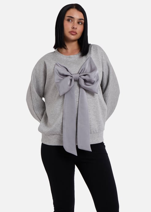 Graue Schleife vorne übergroßes Pullover-Top - Image 3