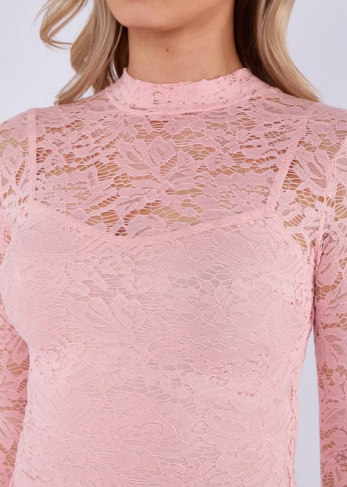 Rosa Stretch-Spitzen-Bodycon-Minikleid mit Schnürung vorne - Image 2