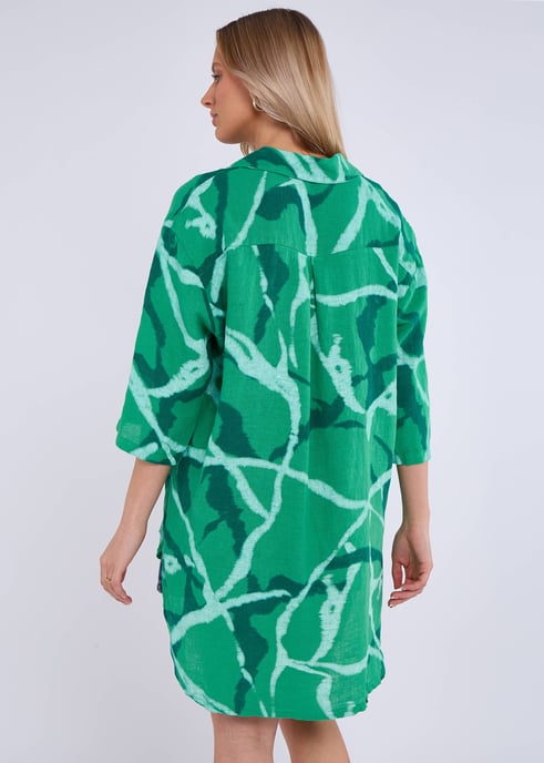 Grünes Mini-Hemdkleid mit abstraktem Leinenmuster - Image 4