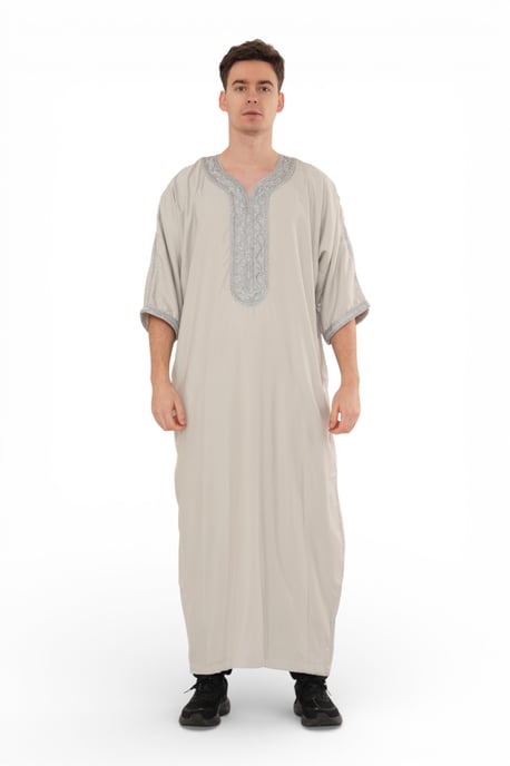 Graue marokkanische Thobe-Robe für Herren Eid Djellaba Gandoura Jubba- HM65 - Image 1