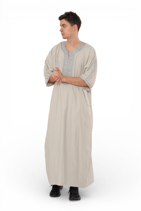 Graue marokkanische Thobe-Robe für Herren Eid Djellaba Gandoura Jubba- HM65 - Image 2