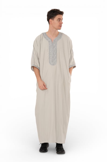 Graue marokkanische Thobe-Robe für Herren Eid Djellaba Gandoura Jubba- HM65 - Image 3
