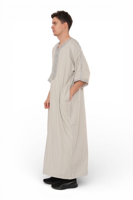 Graue marokkanische Thobe-Robe für Herren Eid Djellaba Gandoura Jubba- HM65 - Image 4