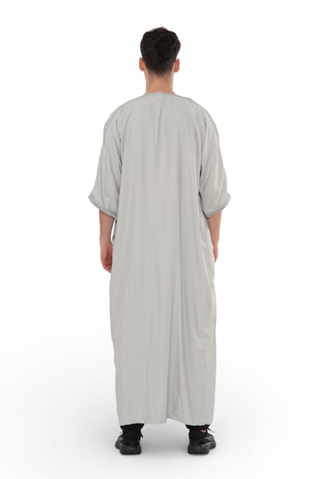 Graue marokkanische Thobe-Robe für Herren Eid Djellaba Gandoura Jubba- HM65 - Image 5