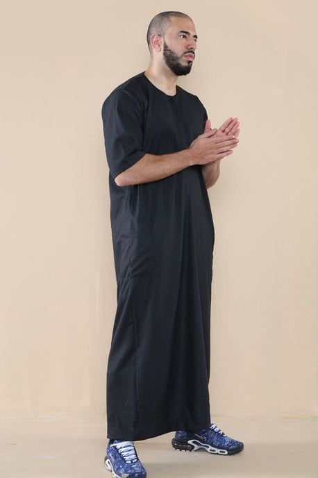 Schwarzer Thobe Jubba für Herren, islamischer arabischer marokkanischer Saudi-Kaftan mit Reißverschluss und arabischer Robe - Image 2