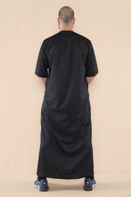 Schwarzer Thobe Jubba für Herren, islamischer arabischer marokkanischer Saudi-Kaftan mit Reißverschluss und arabischer Robe - Image 3