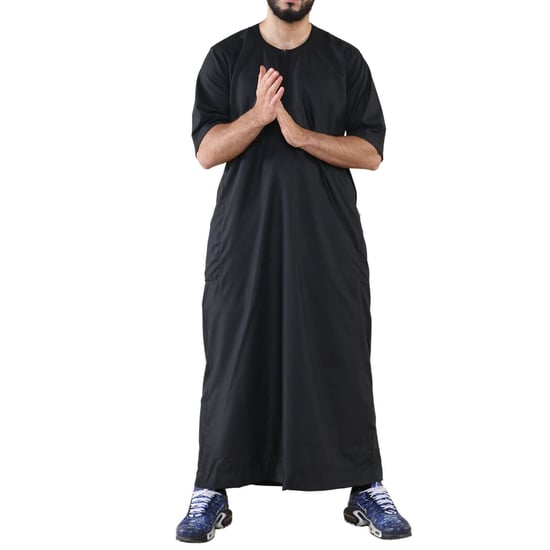 Schwarzer Thobe Jubba für Herren, islamischer arabischer marokkanischer Saudi-Kaftan mit Reißverschluss und arabischer Robe - Image 4