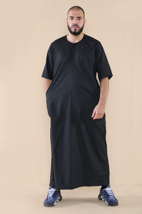 Schwarzer Thobe Jubba für Herren, islamischer arabischer marokkanischer Saudi-Kaftan mit Reißverschluss und arabischer Robe - Image 5