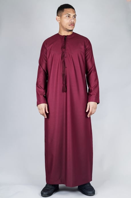 Herren Rote Thobe Emirati Islamische Jubba Robe Eid Quaste Slim Fit - Image 1