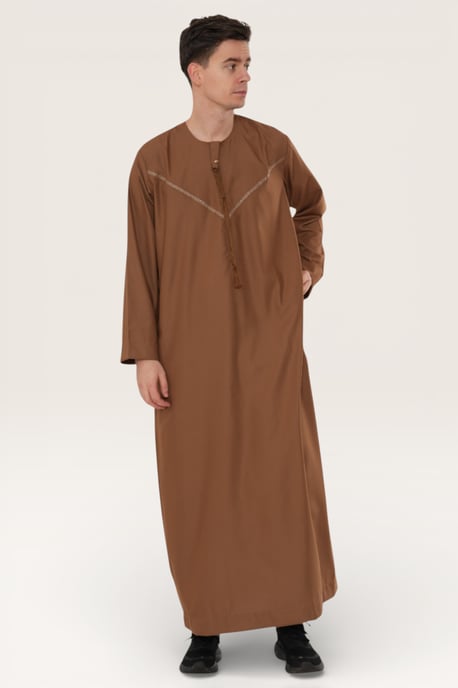 Herren Braun Eid Marokkanischer Thobe Robe Djellaba Ramadan Eid Jubba LFS- HM10 - Image 3