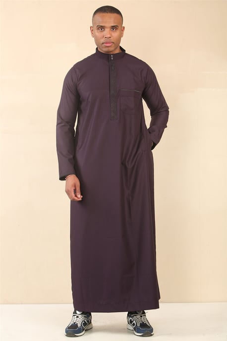 Herren Lila Thobe Jubba Emirati Islamische Arabische Eid Stickerei Kaftan Jubbah Robe - Image 2
