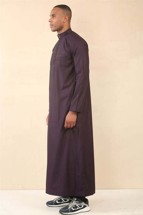Herren Lila Thobe Jubba Emirati Islamische Arabische Eid Stickerei Kaftan Jubbah Robe - Image 3