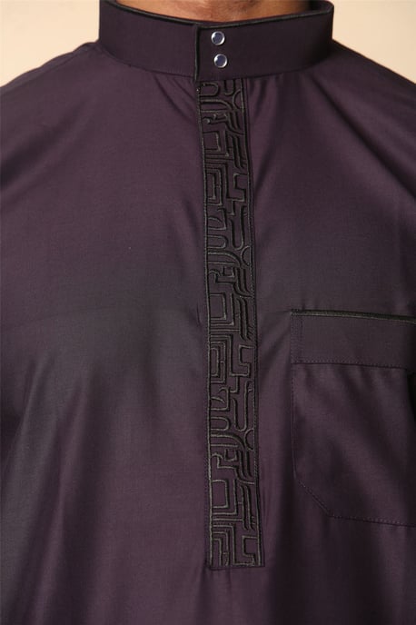 Herren Lila Thobe Jubba Emirati Islamische Arabische Eid Stickerei Kaftan Jubbah Robe - Image 5