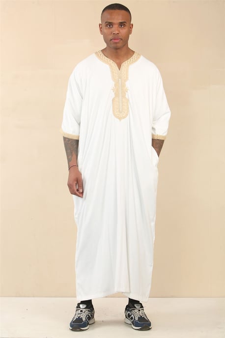 Weiße marokkanische Thobe Jubba Robe für Herren Eid Djellaba Gandoura - Image 2