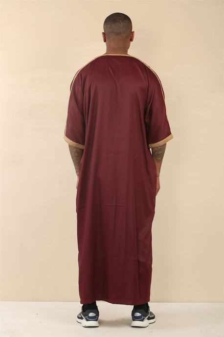 Herren Burgunderrote marokkanische Thobe Jubba Robe Eid Djellaba Gandoura - Image 3
