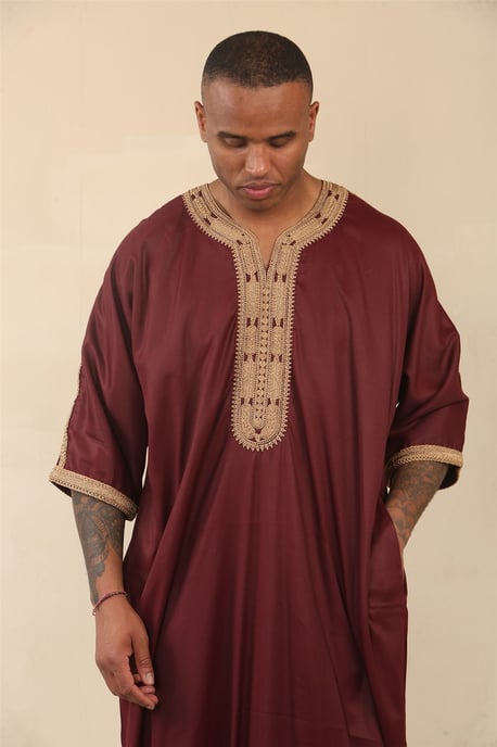 Herren Burgunderrote marokkanische Thobe Jubba Robe Eid Djellaba Gandoura - Image 4