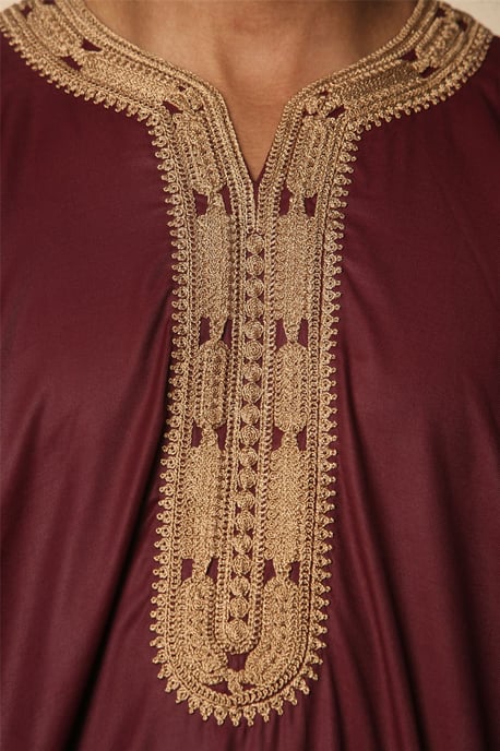 Herren Burgunderrote marokkanische Thobe Jubba Robe Eid Djellaba Gandoura - Image 5